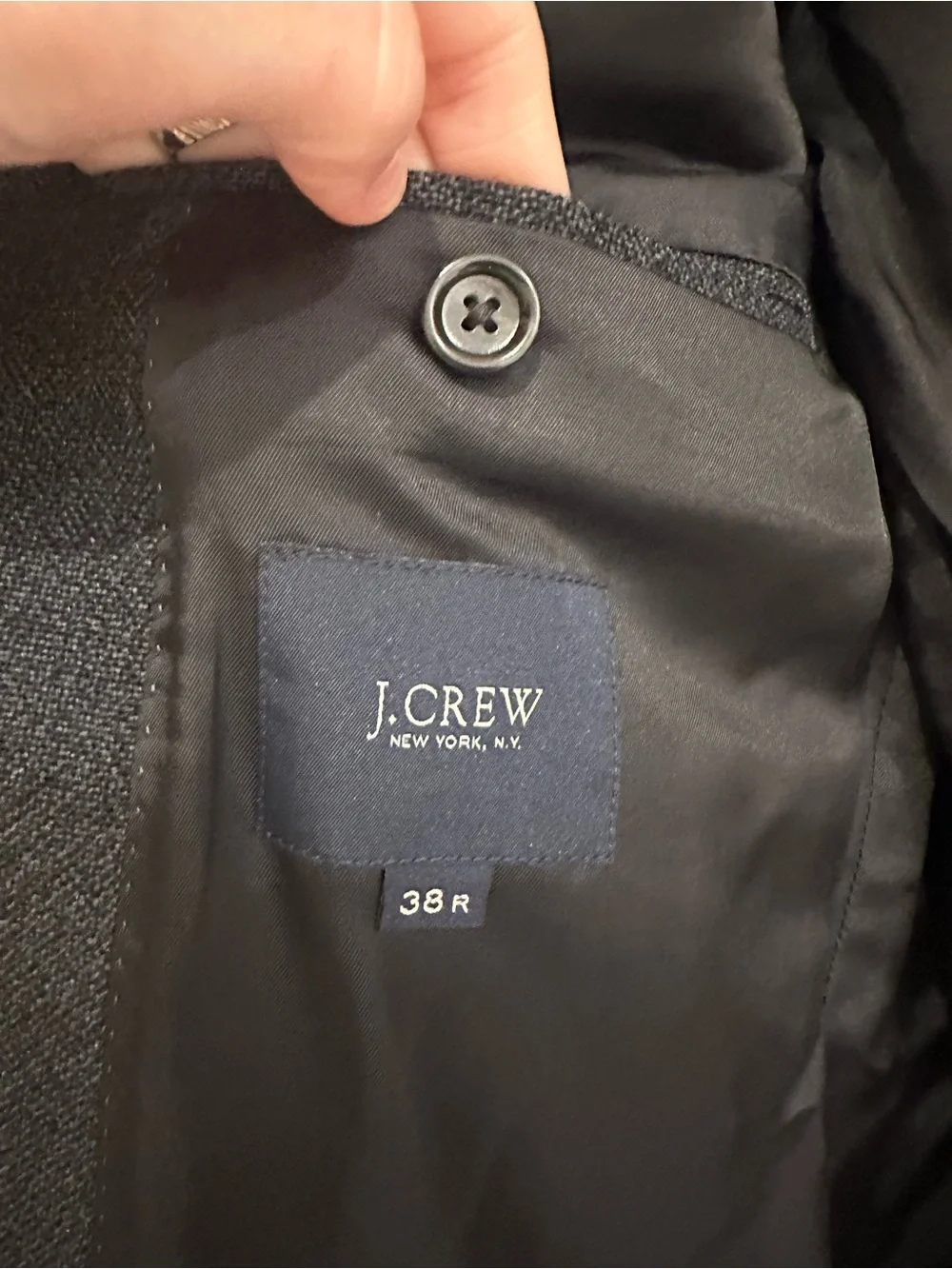 J Crew Abraham Moon Mens 38R Blue Wool Blazer Sport Coat Elbow Patches British